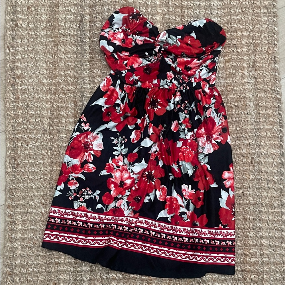 White Birch Floral Kids Dress - Red and Black